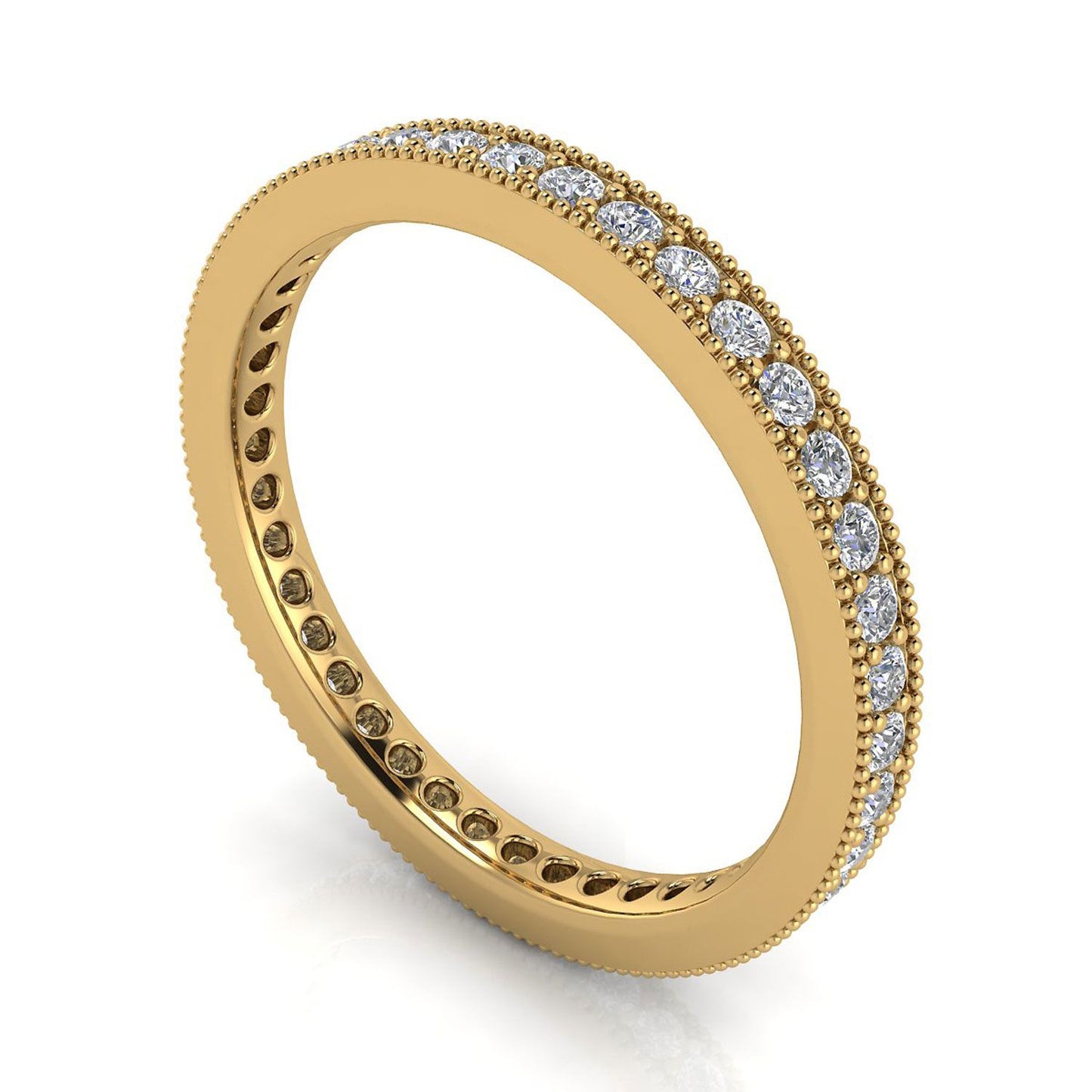 Round Brilliant Cut Diamond Pave & Milgrain Set Eternity Ring In 18k Yellow Gold  (0.77ct. Tw.) Ring Size 9