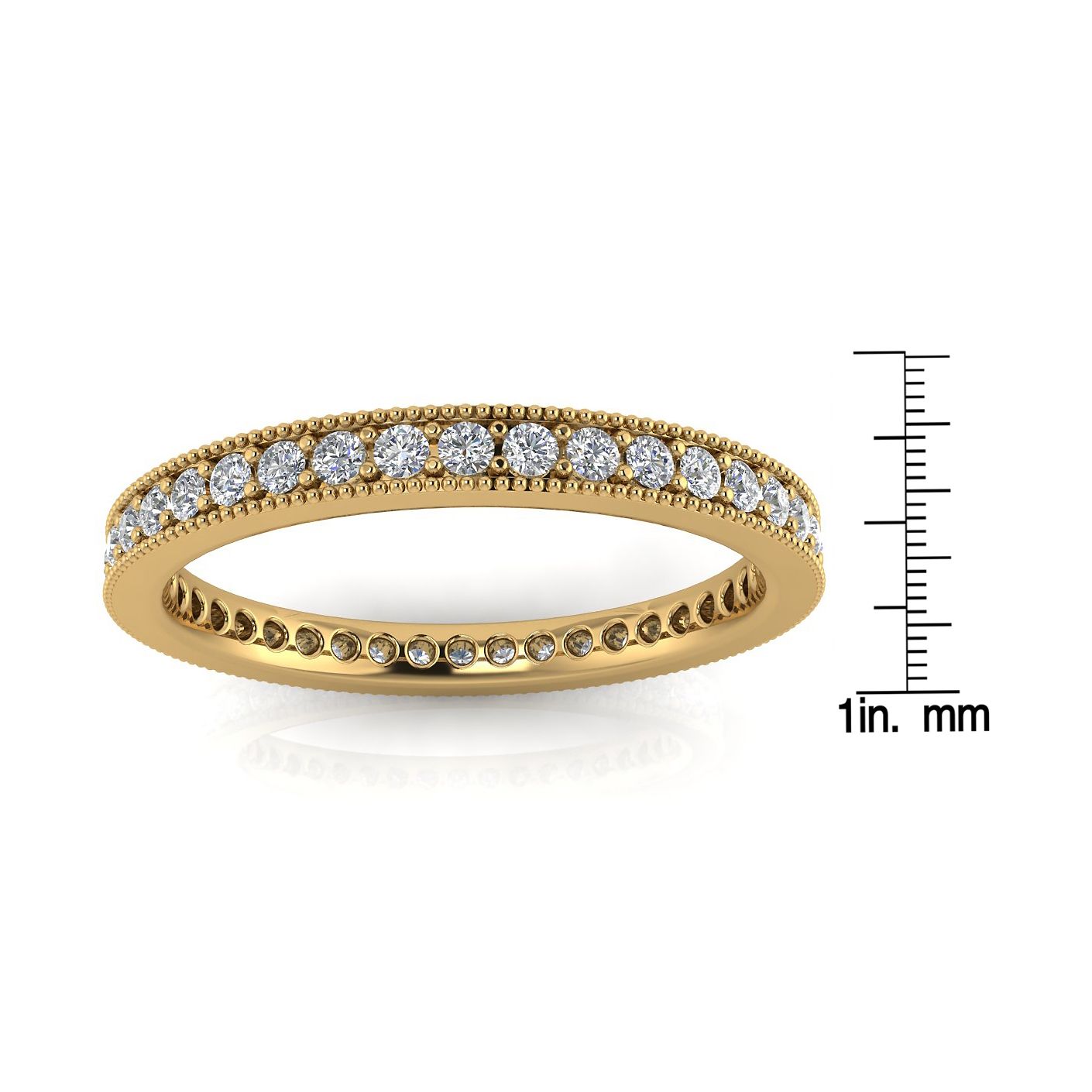 Round Brilliant Cut Diamond Pave & Milgrain Set Eternity Ring In 18k Yellow Gold  (0.92ct. Tw.) Ring Size 6