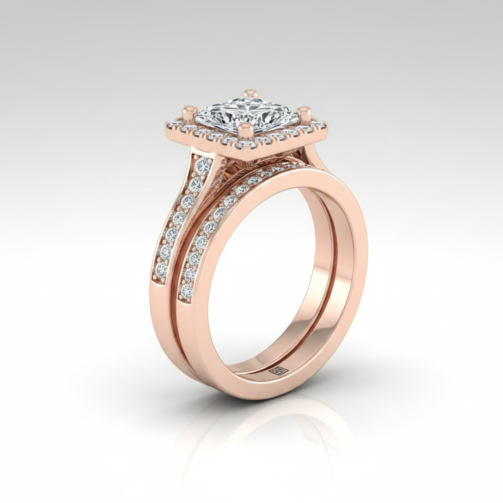 The Genesis Matching Wedding Band, Princess in 14K Rose Gold