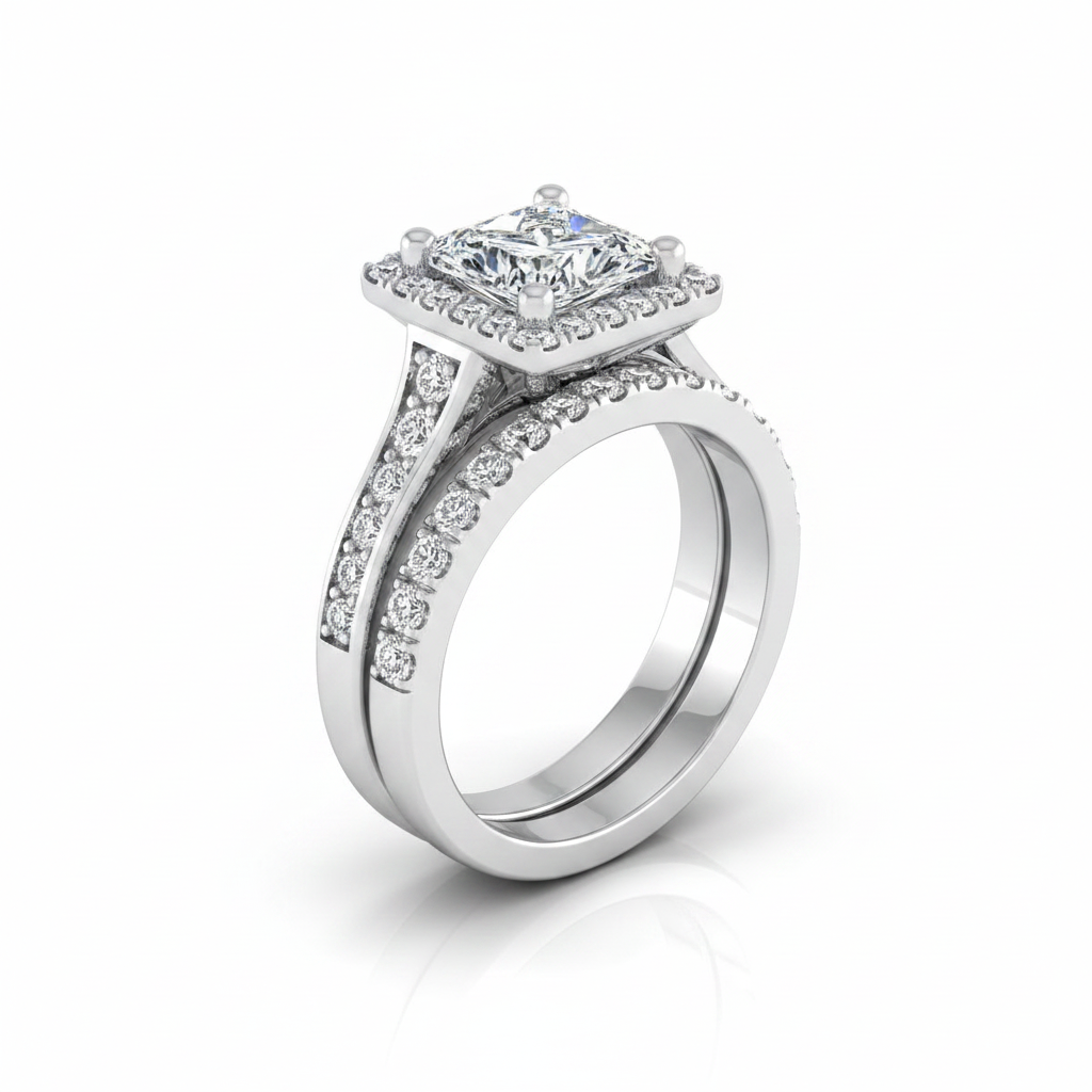 The Genesis Matching Wedding Band, Princess in 18K White Gold