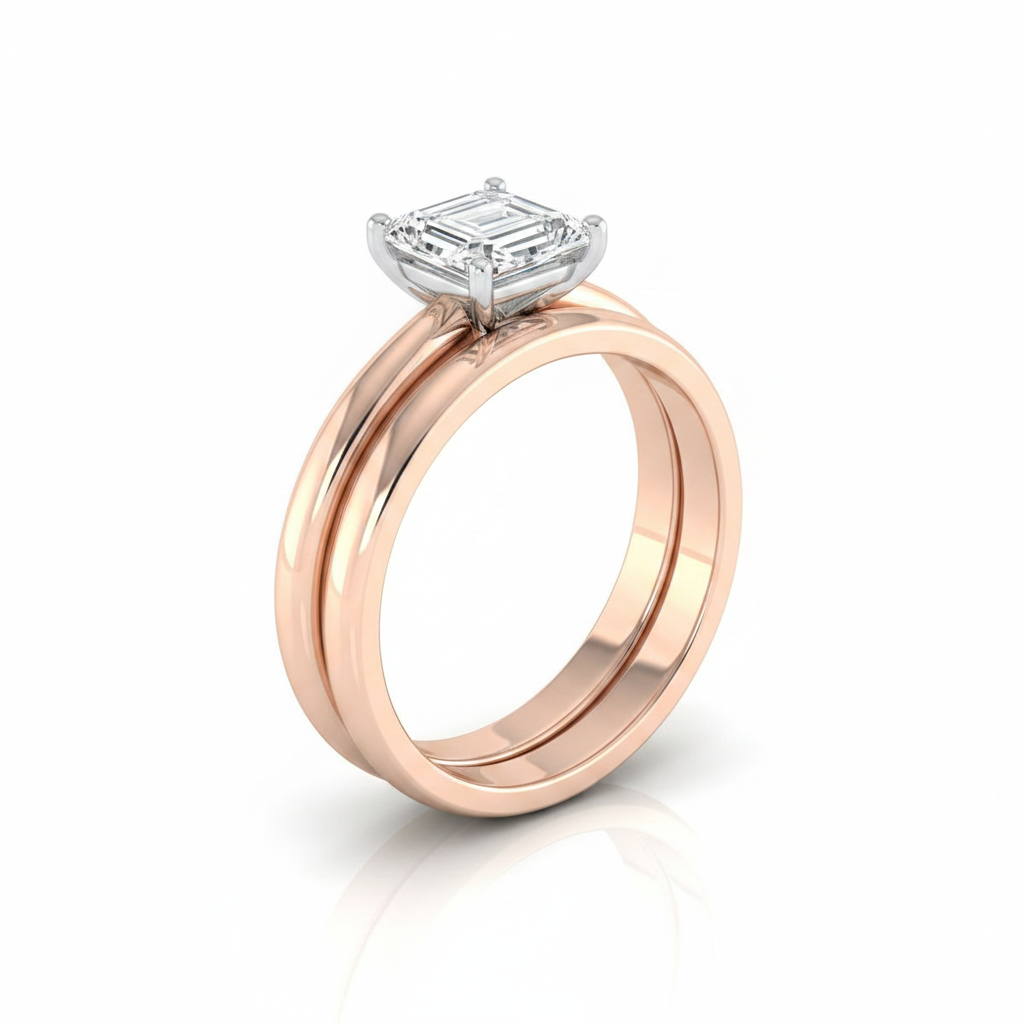 The Gilda Matching Wedding Band, Emerald in 14K Rose Gold