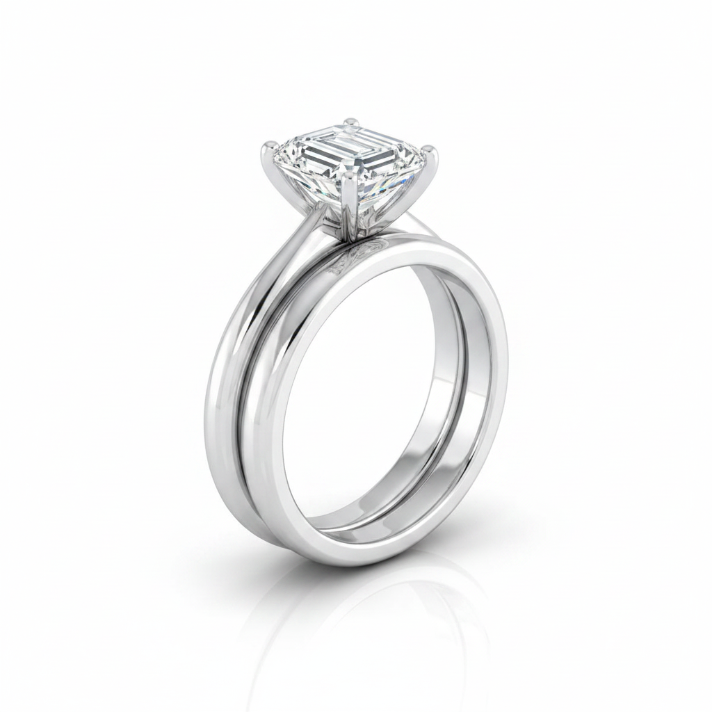 The Gilda Matching Wedding Band, Emerald in 18K White Gold