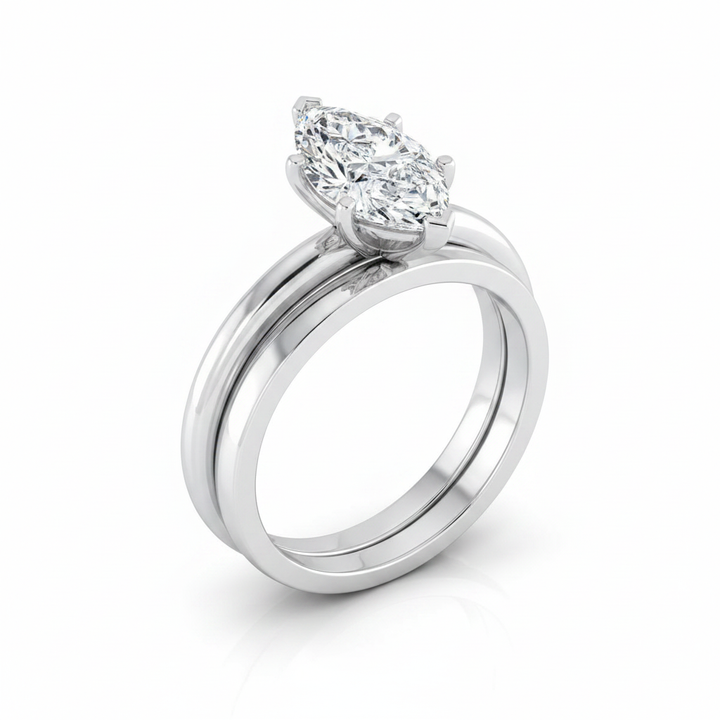 The Gilda Matching Wedding Band, Marquise in 18K White Gold | RockHer
