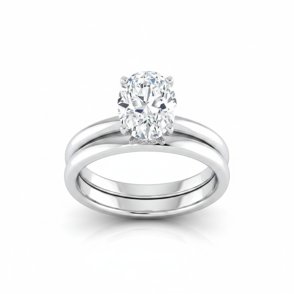 The Gilda Matching Wedding Band, Oval in 18K White Gold