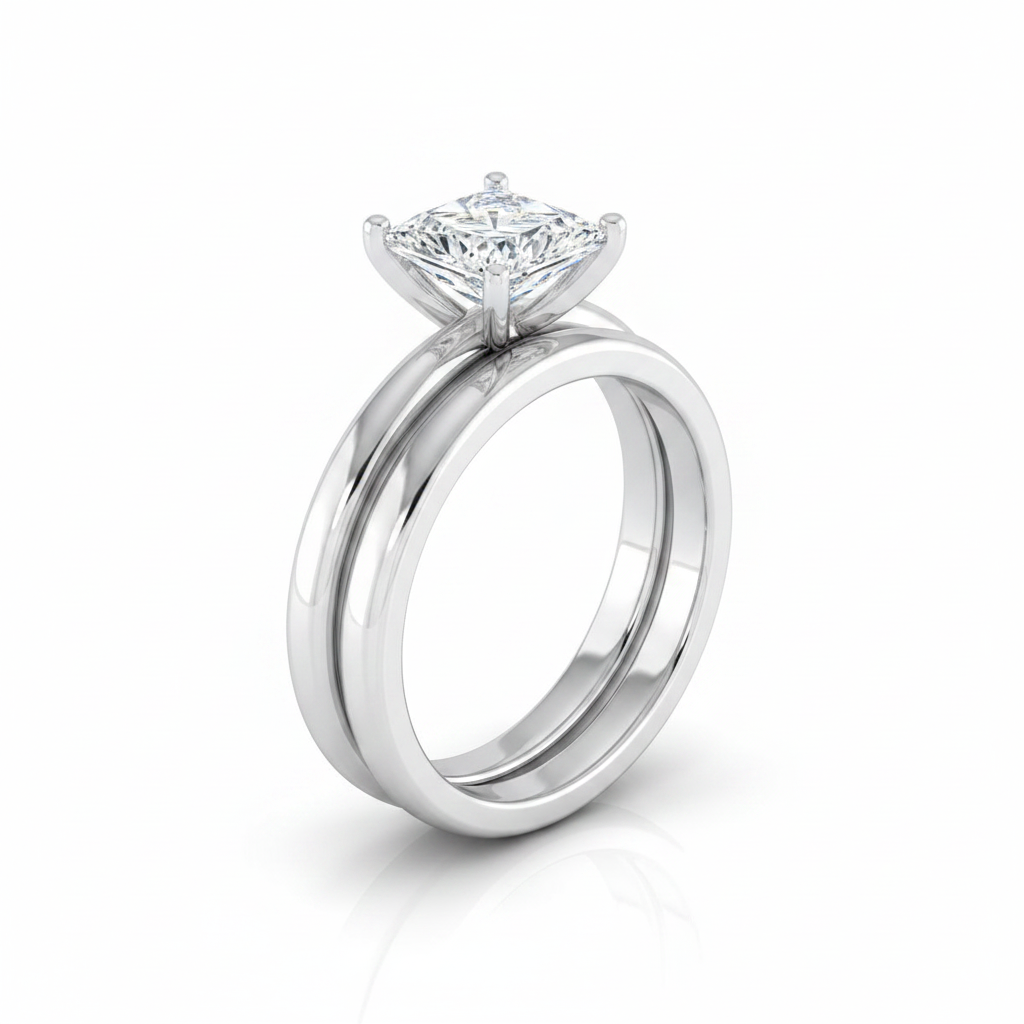 The Gilda Matching Wedding Band, Princess in 18K White Gold