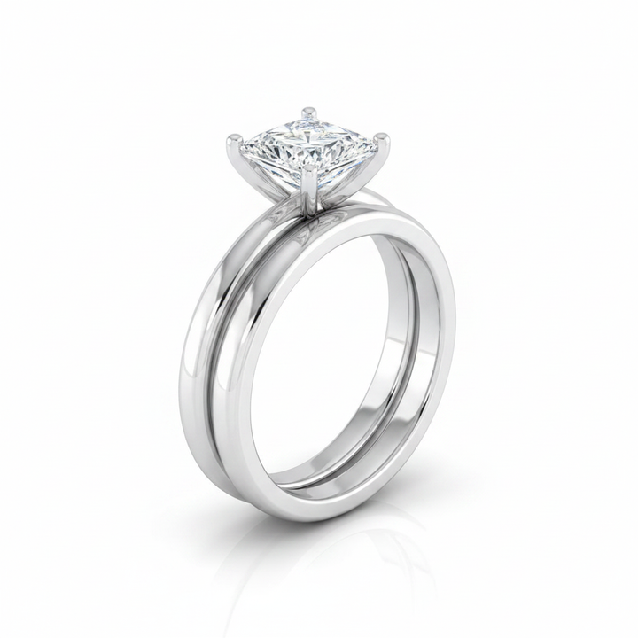 The Gilda Matching Wedding Band, Princess in 18K White Gold | RockHer