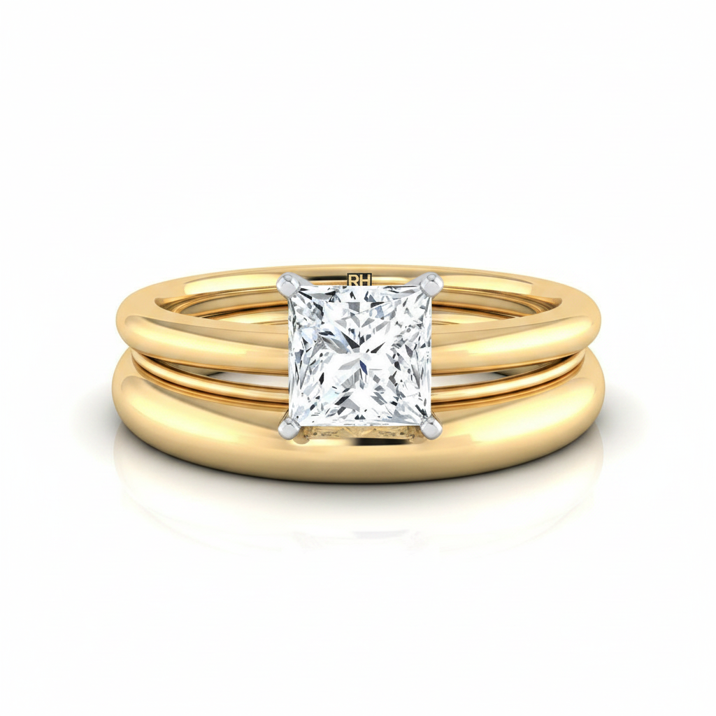 The Gilda Matching Wedding Band, Princess in 18K Yellow Gold