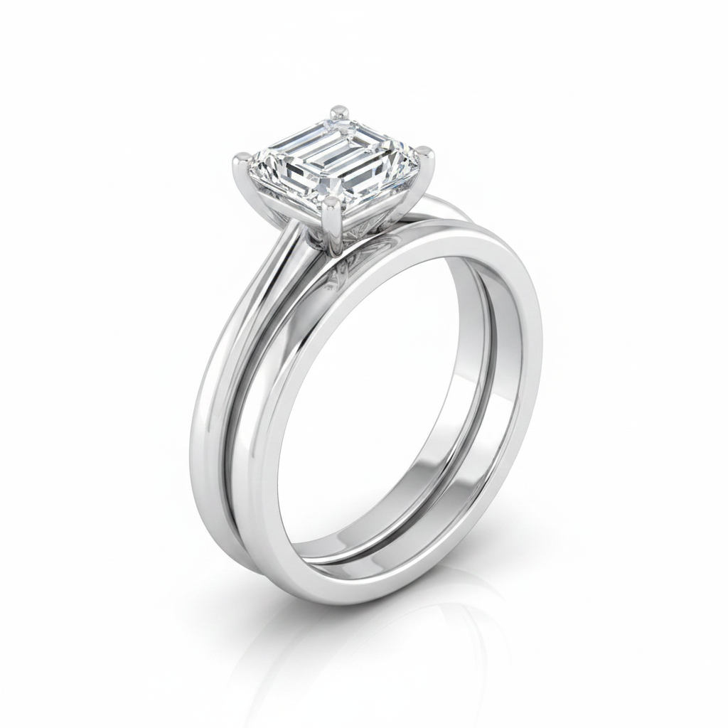 The Gilda Matching Wedding Band, Emerald in Platinum