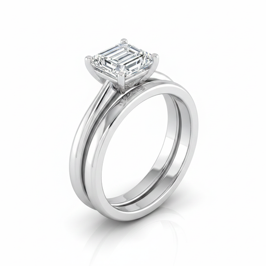 The Gilda Matching Wedding Band, Emerald in Platinum