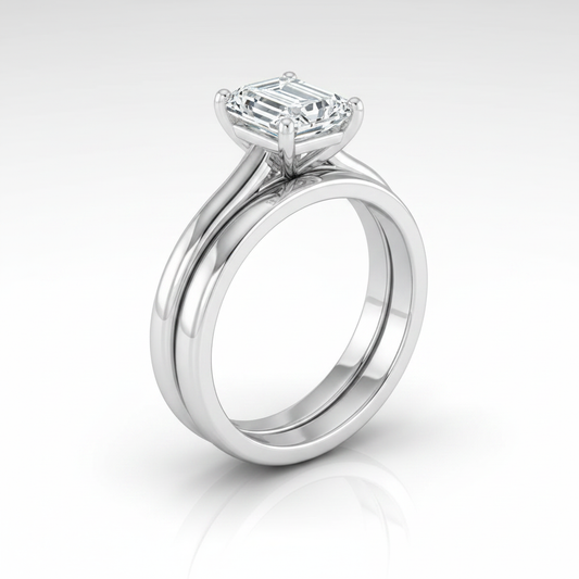 The Gladys Matching Wedding Band, Emerald in Platinum