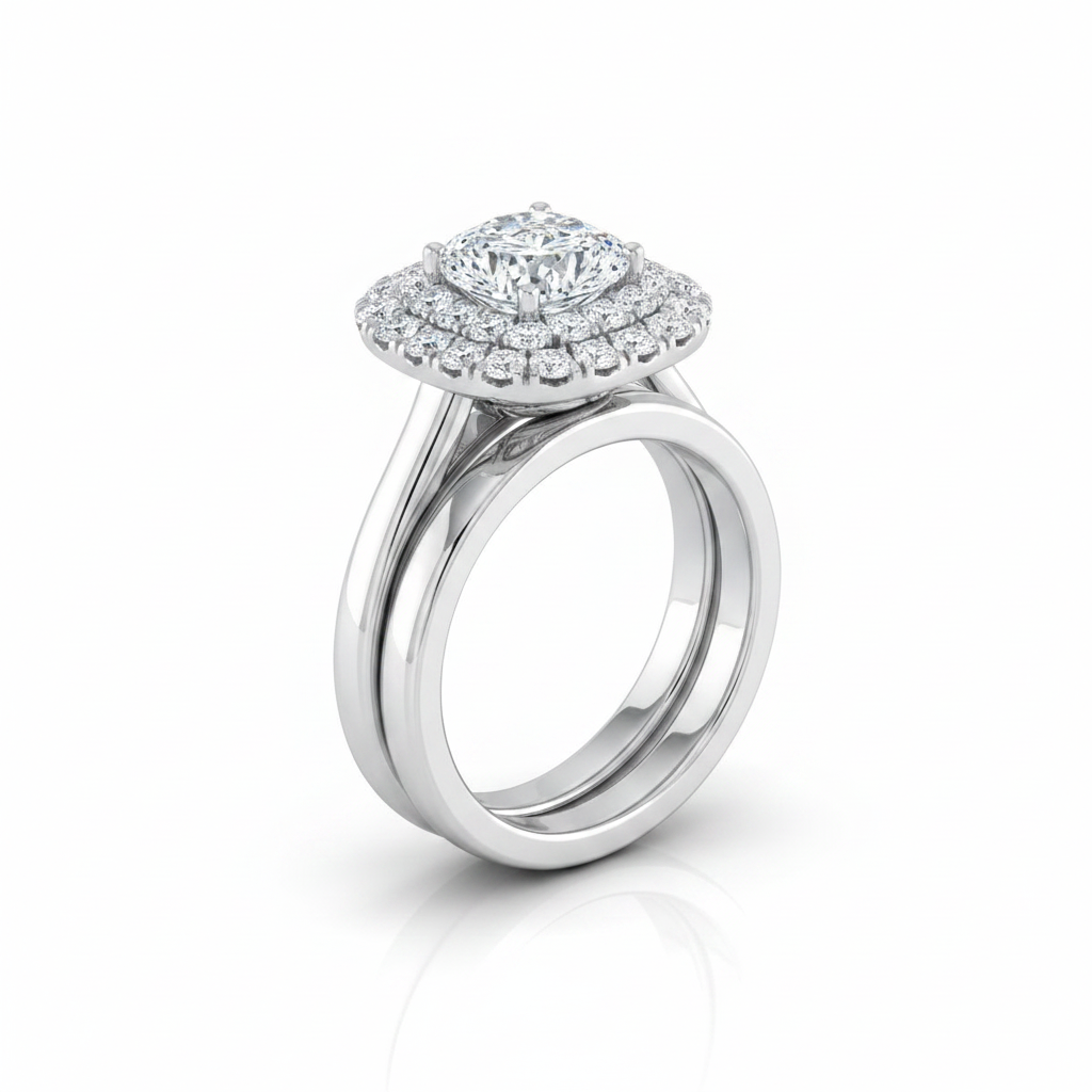 The Goldy Matching Wedding Band, Cushion in 18K White Gold