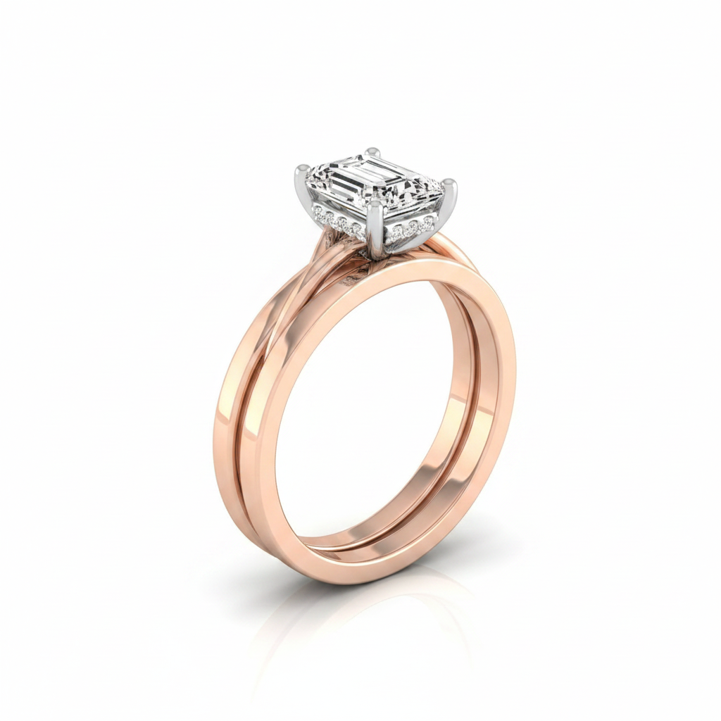 The Grace Matching Wedding Band, Emerald in 14K Rose Gold