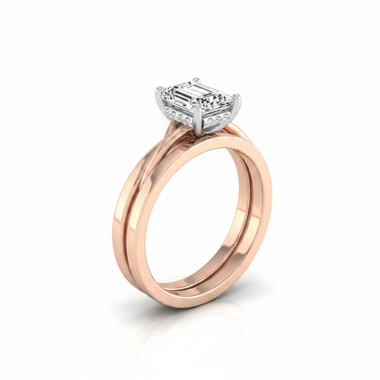 The Grace Matching Wedding Band, Emerald in 14K Rose Gold