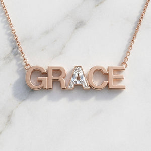 GRACE lab-grown diamond letter necklace in 14K Rose Gold