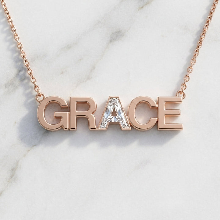 GRACE lab-grown diamond letter necklace in 14K Rose Gold
