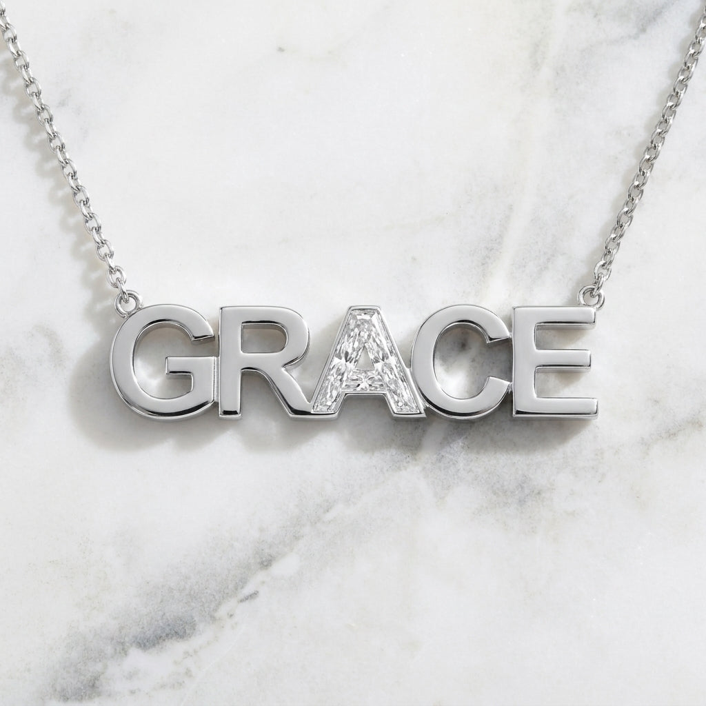 GRACE lab-grown diamond letter necklace in 14K White Gold
