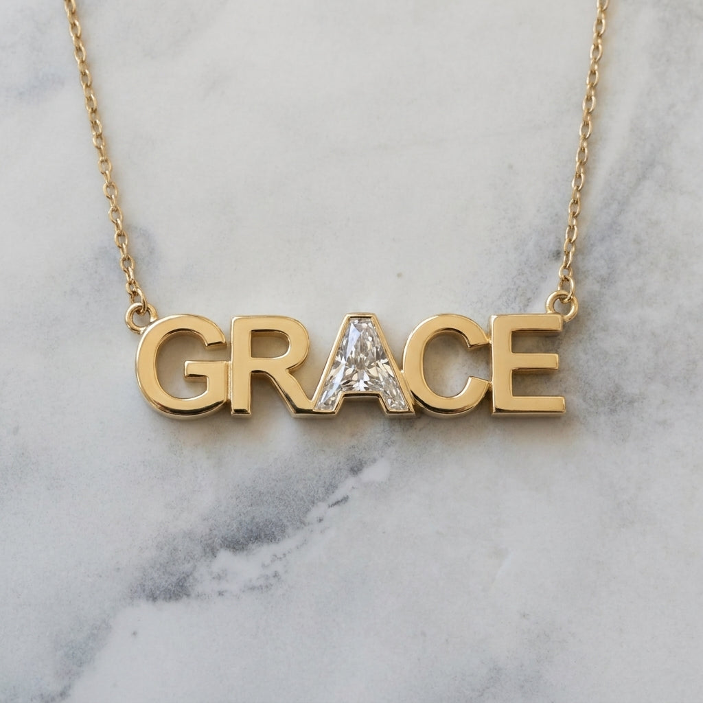 GRACE lab-grown diamond letter necklace in 14K Yellow Gold