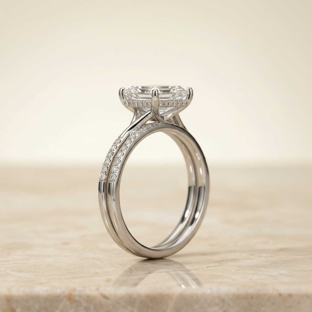 The Grace Matching Wedding Band, Emerald in 18K White Gold