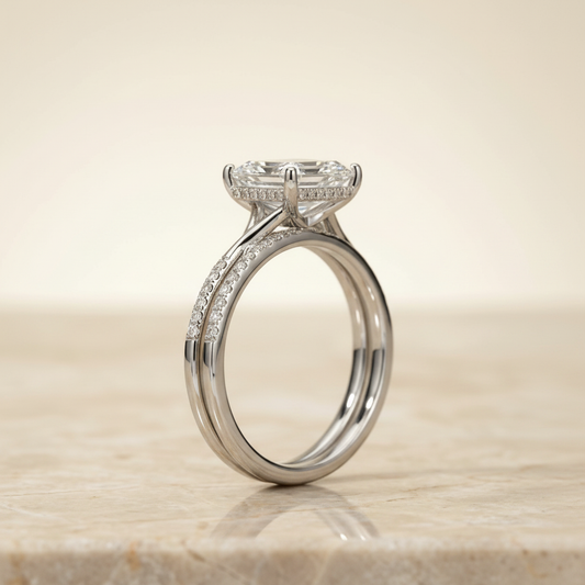 The Grace Matching Wedding Band, Emerald in 18K White Gold