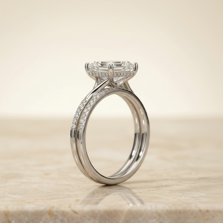 The Grace Matching Wedding Band, Emerald in 18K White Gold | RockHer