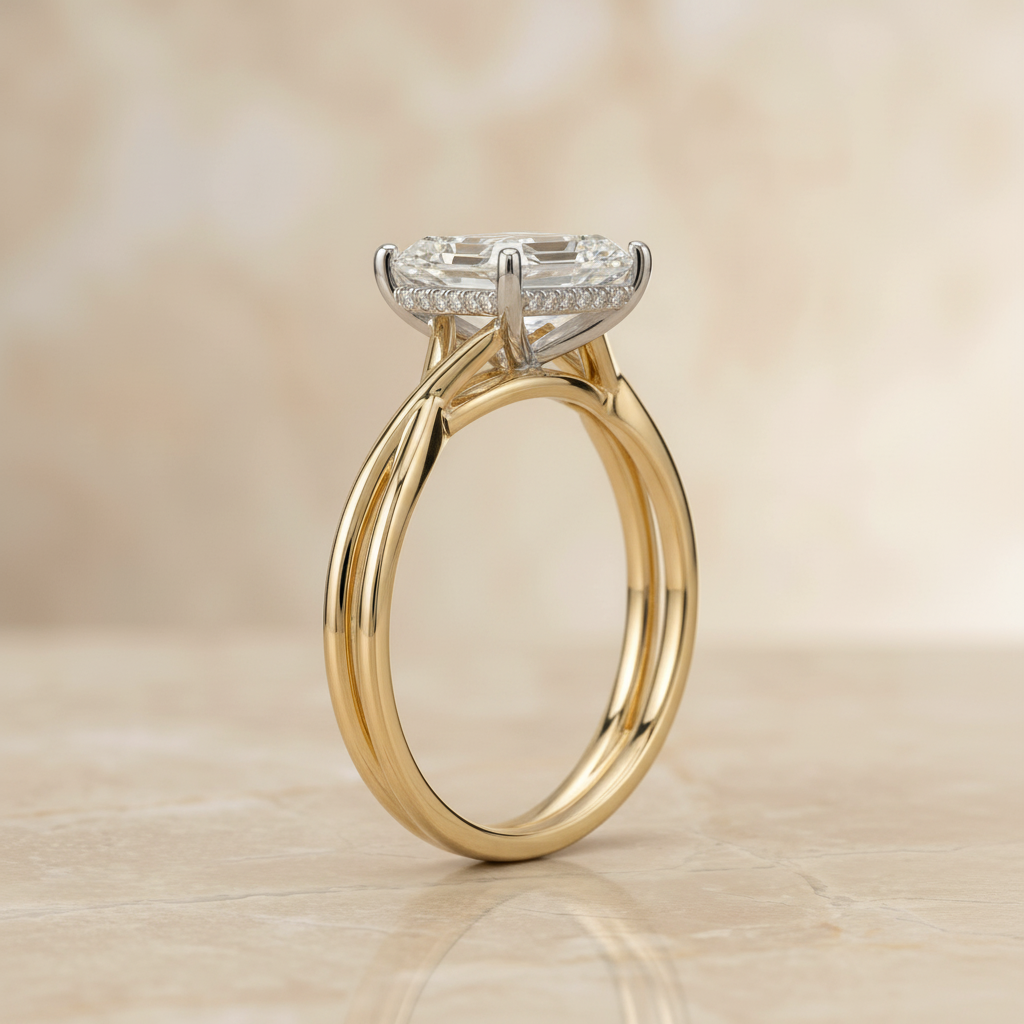 The Grace Matching Wedding Band, Emerald in 18K Yellow Gold