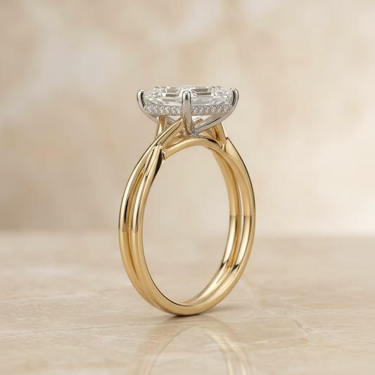 The Grace Matching Wedding Band, Emerald in 18K Yellow Gold