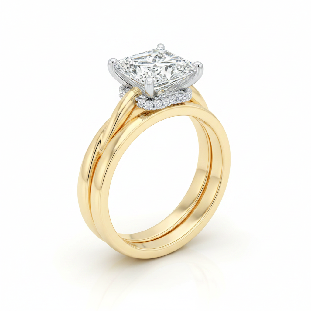 The Grace Matching Wedding Band, Princess in 18K Yellow Gold