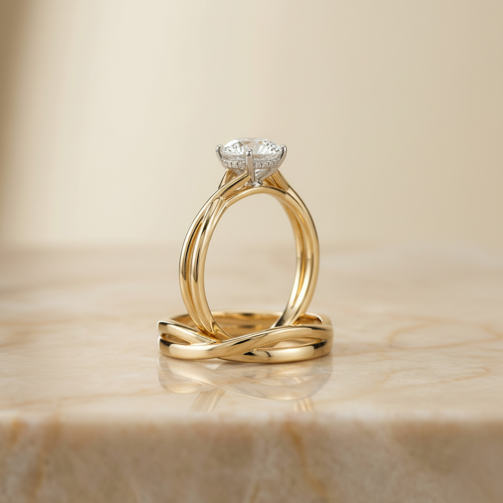 The Grace Matching Wedding Band, Round in 18K Yellow Gold