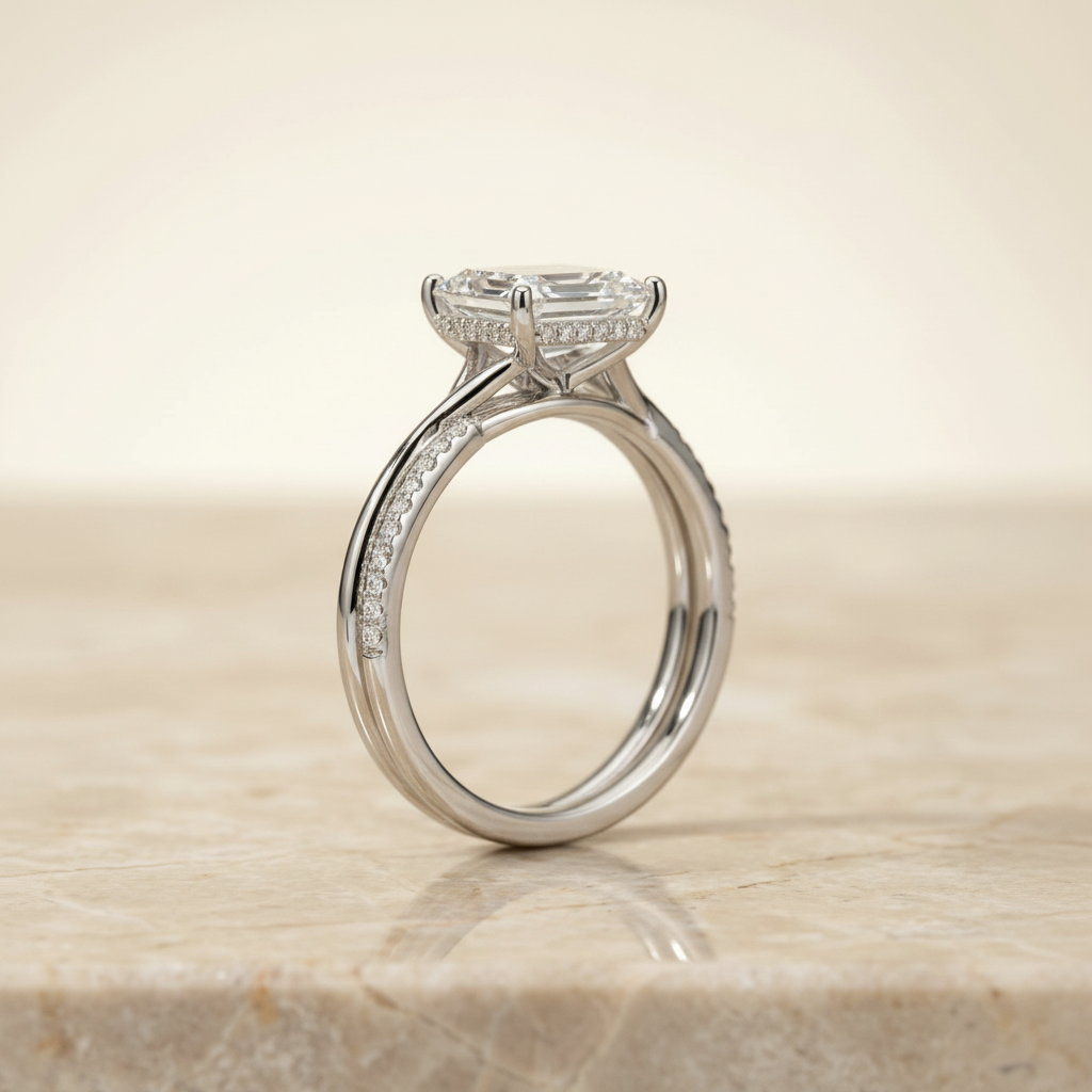 The Grace Matching Wedding Band, Emerald in Platinum