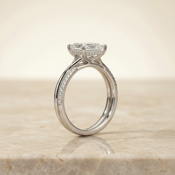 The Grace Matching Wedding Band, Emerald in Platinum | RockHer