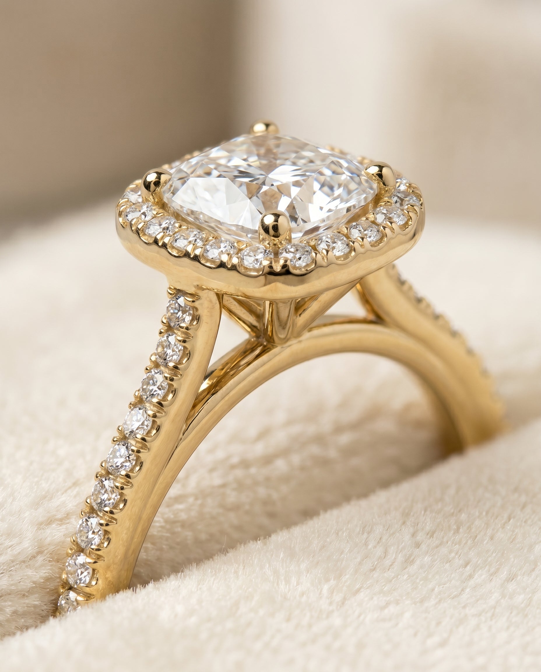 18K Yellow Gold band of The Sonata cushion engagement ring setting | RockHer