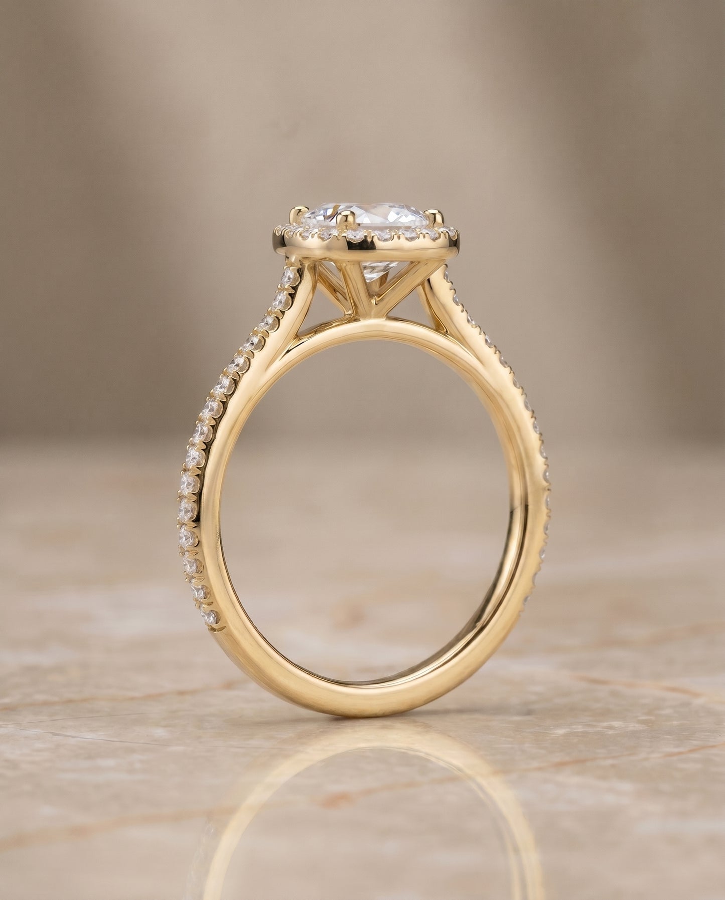 The Sonata Pavé Halo Engagement Ring Setting for Cushion Diamonds in 18K Yellow Gold