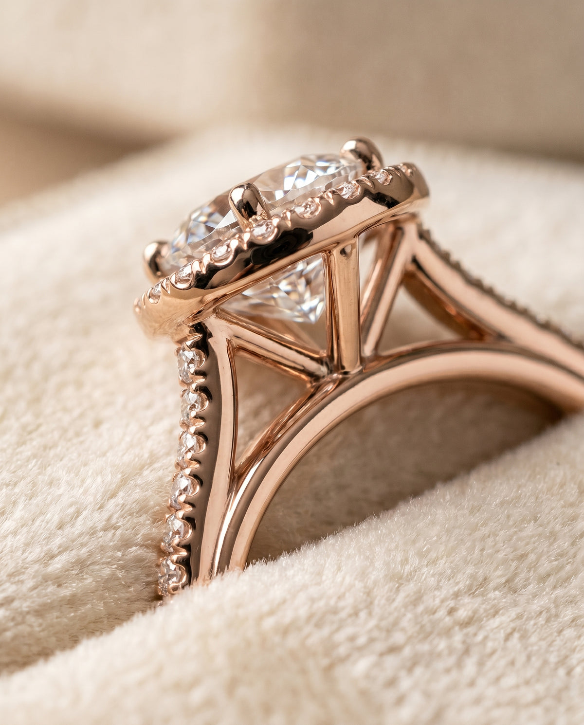 14K Rose Gold band of The Sonata round engagement ring setting | RockHer