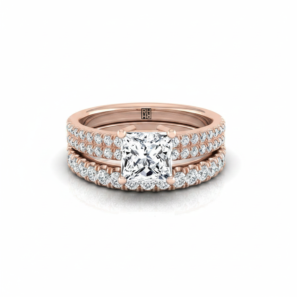 The Gwen Matching Wedding Band, Princess in 14K Rose Gold