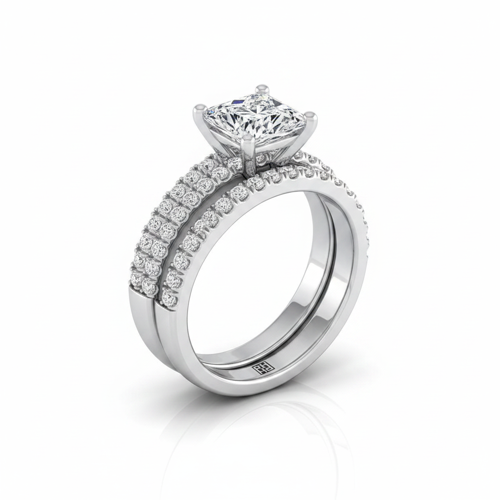 The Gwen Matching Wedding Band, Princess in Platinum