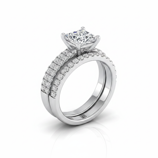 The Gwen Matching Wedding Band, Princess in Platinum