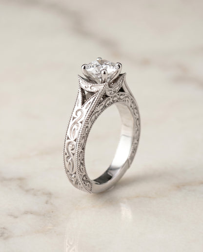 The Janis Solitaire Engagement Ring Setting for Cushion Diamonds in Platinum | RockHer