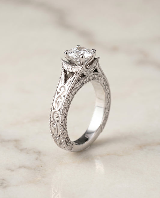 The Janis Solitaire Engagement Ring Setting for Cushion Diamonds in Platinum | RockHer
