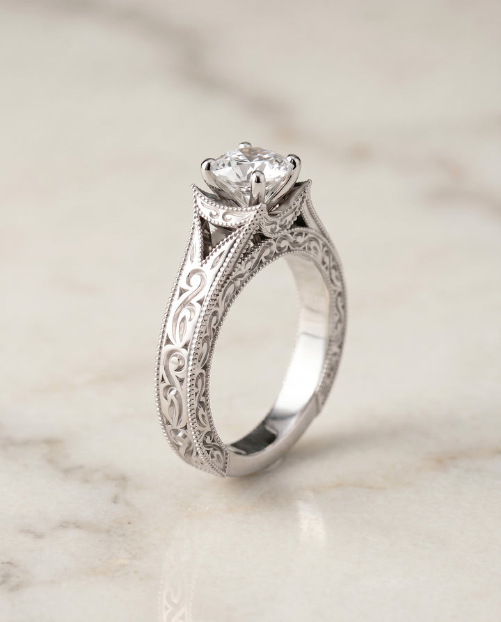 The Janis Solitaire Engagement Ring Setting for Cushion Diamonds in Platinum | RockHer