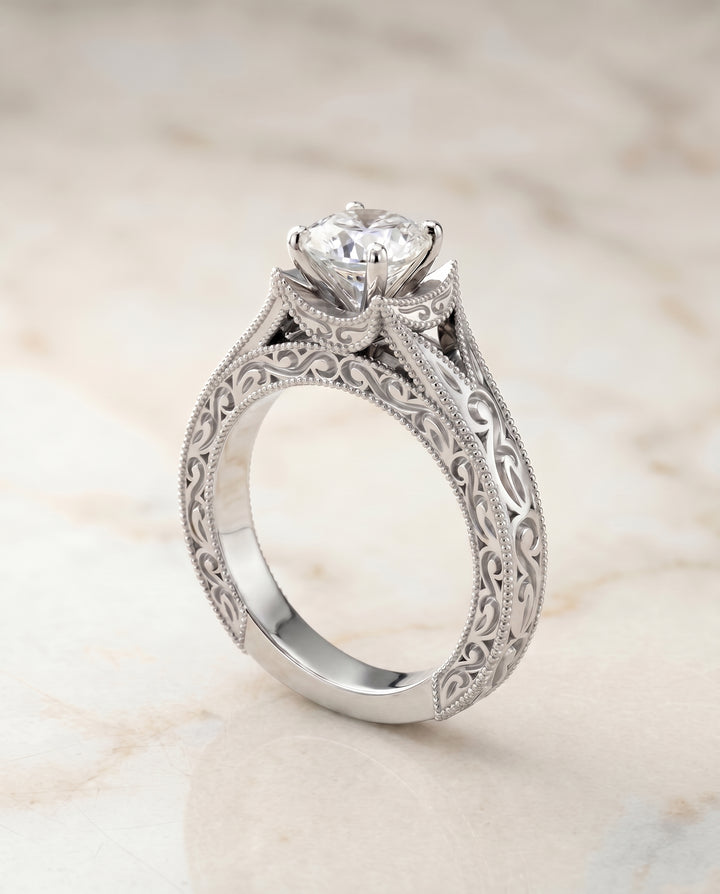 The Janis Solitaire Engagement Ring Setting for Cushion Diamonds in Platinum