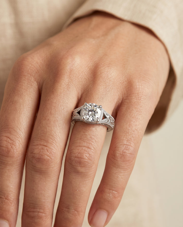 The Janis Solitaire Engagement Ring Setting for Cushion Diamonds in Platinum