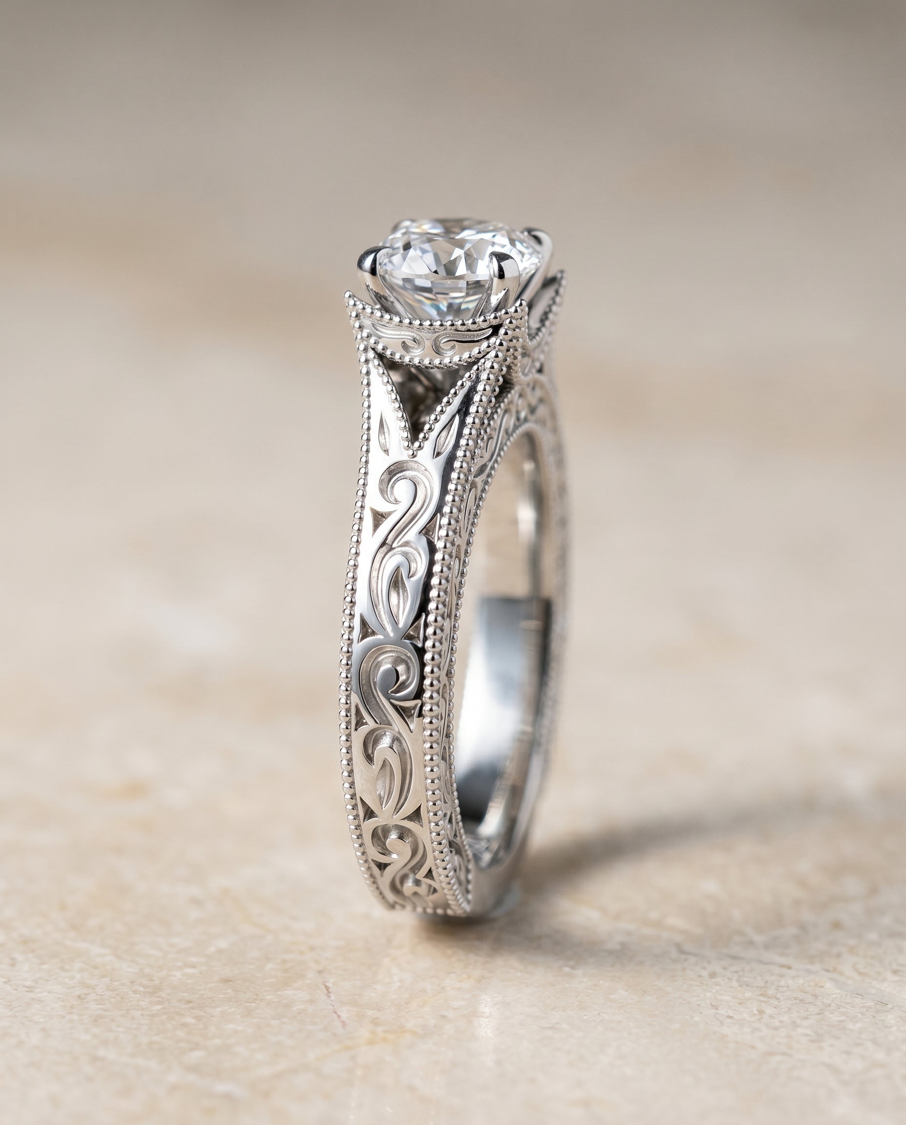 The Janis setting for cushion diamonds, made to order in Platinum | RockHer