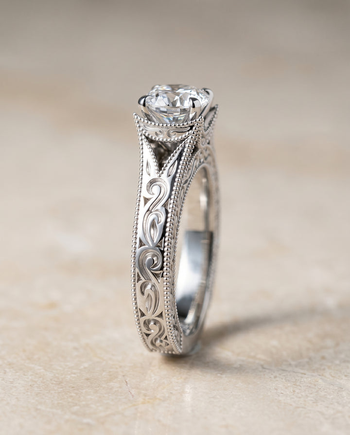 The Janis Solitaire Engagement Ring Setting for Cushion Diamonds in Platinum