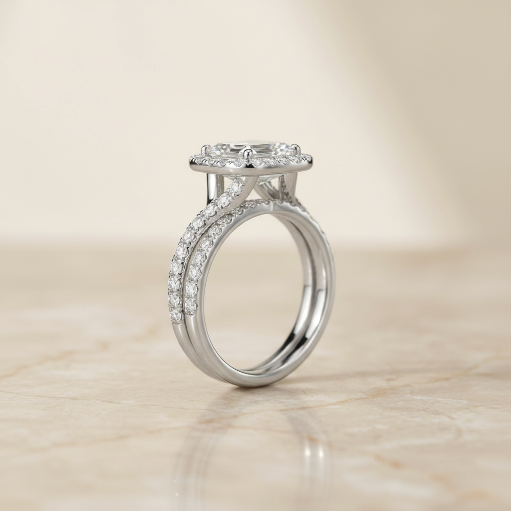 The Harmony Matching Wedding Band, Emerald in Platinum