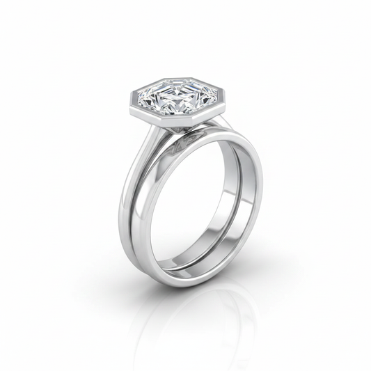 The Hayley Matching Wedding Band, Asscher in 18K White Gold