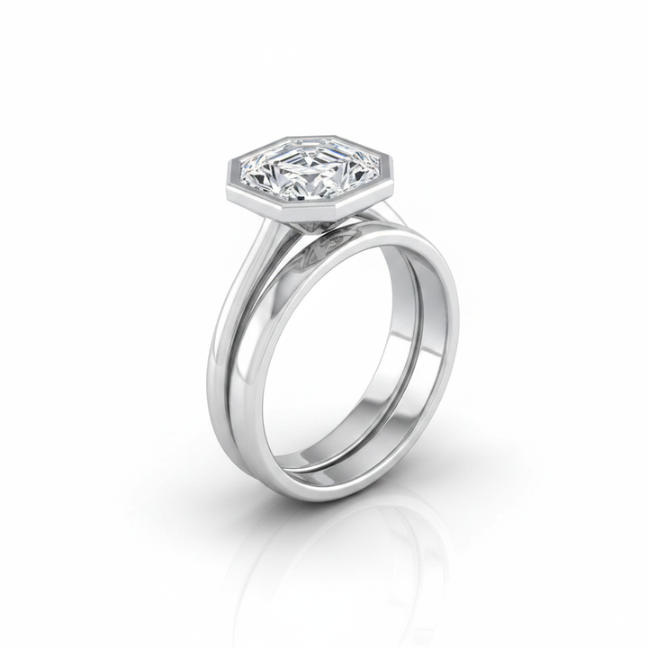 The Hayley Matching Wedding Band, Asscher in 18K White Gold | RockHer