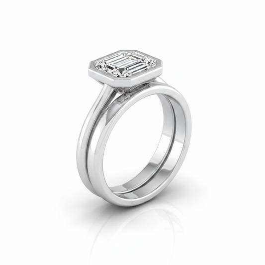The Hayley Matching Wedding Band, Emerald in 18K White Gold