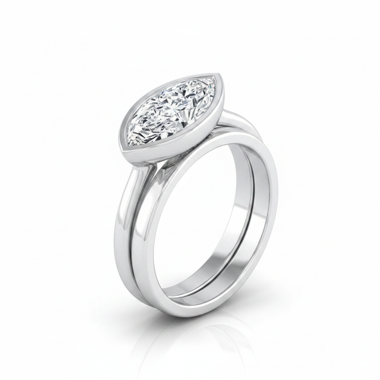 The Hayley Matching Wedding Band, Marquise in 18K White Gold