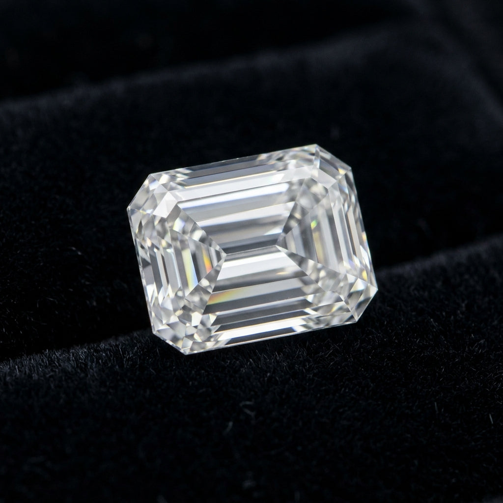 1-3/4 Carat Emerald Lab Grown Diamond, black velvet studio view