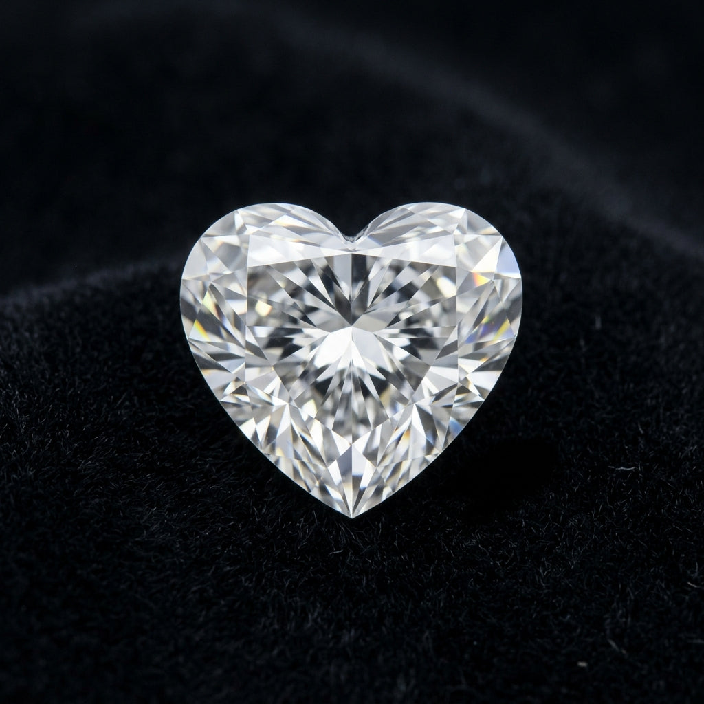 2 Carat Heart Lab Grown Diamond, black velvet studio view